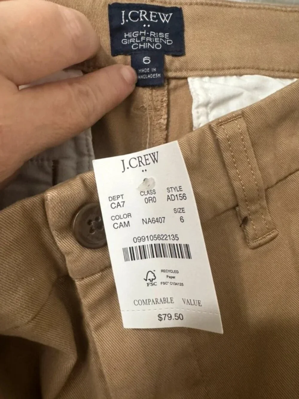 NWT J. Crew Size 6 6x28 Dark Khaki High Rise Girlfriend Chino Ankle Pant NEW